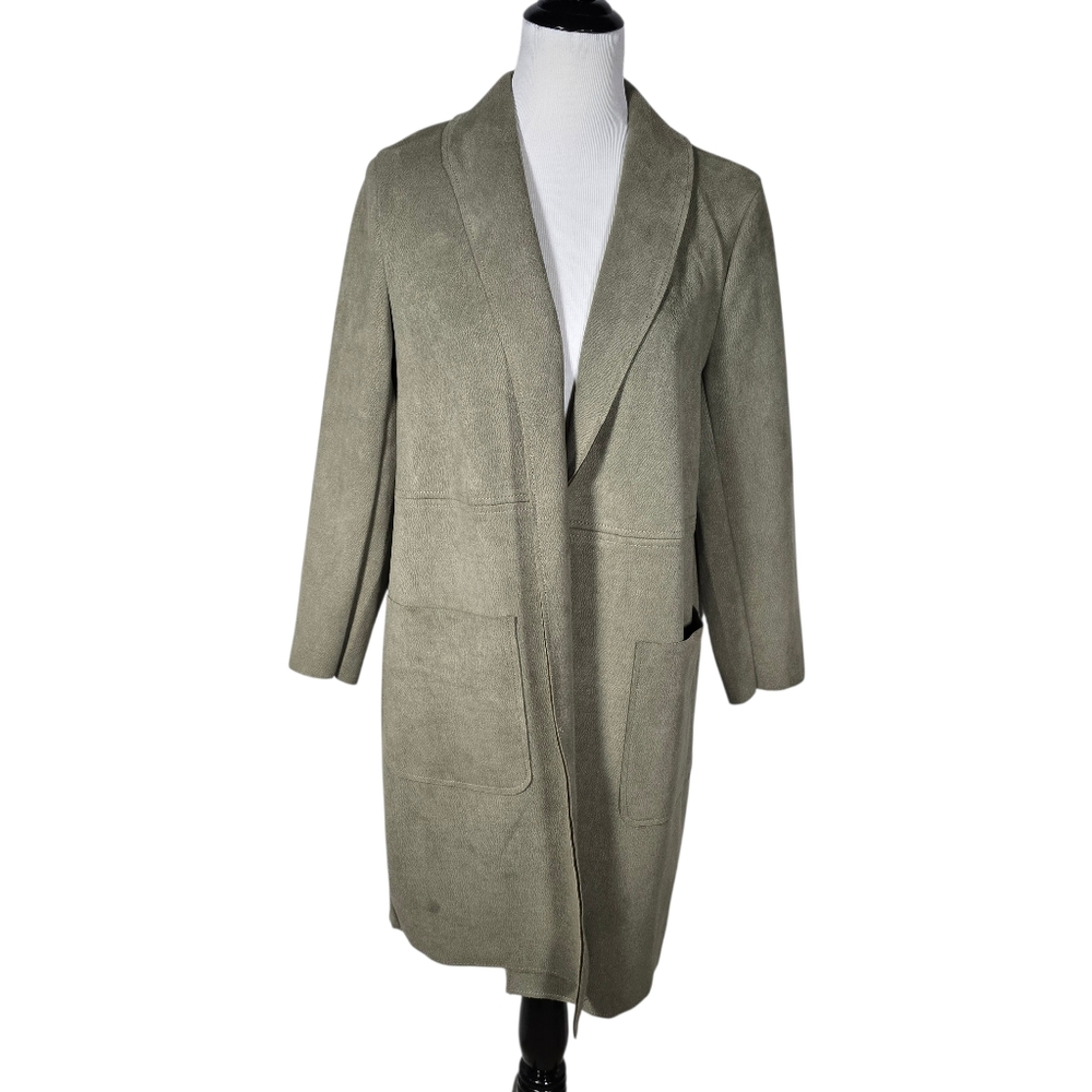 Joan Vass Size Large Faux Suede Like Textured Open Front Jacket Deep Pockets